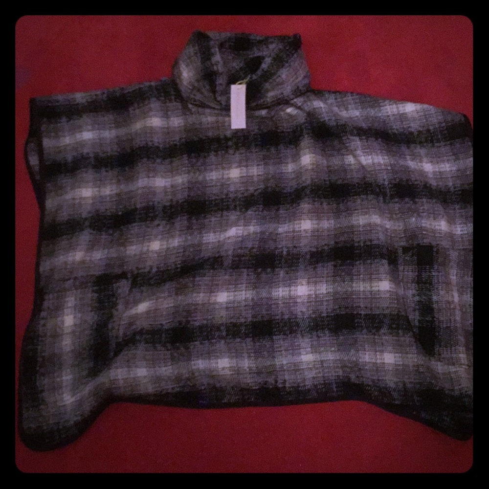 BCBG black and grey plaid poncho